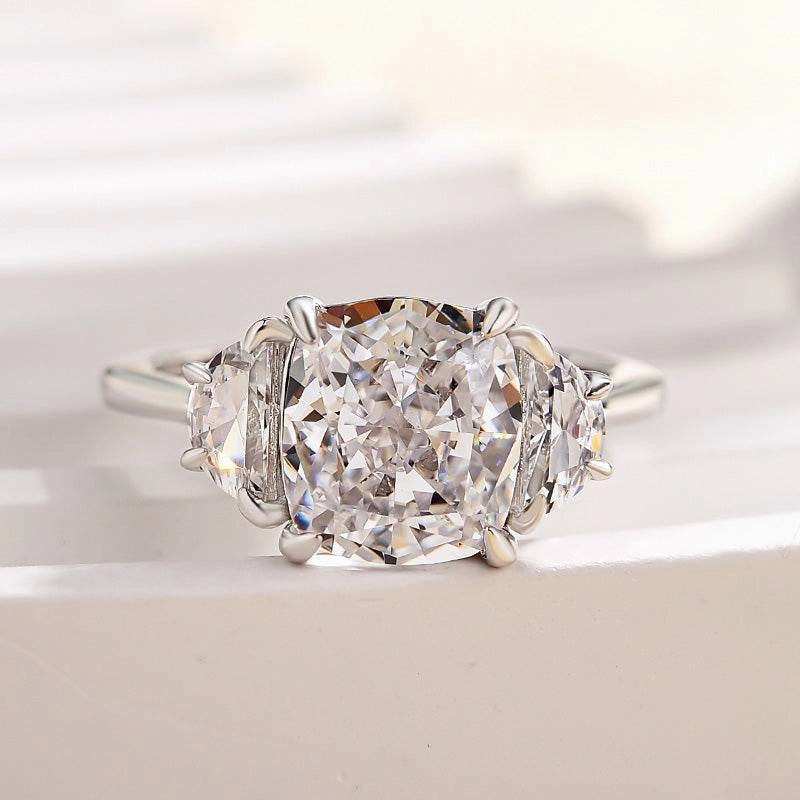 Unique Design Fresh Gift Louily Elegant Cushion Cut Three Stone Engagement Ring In Sterling Silver