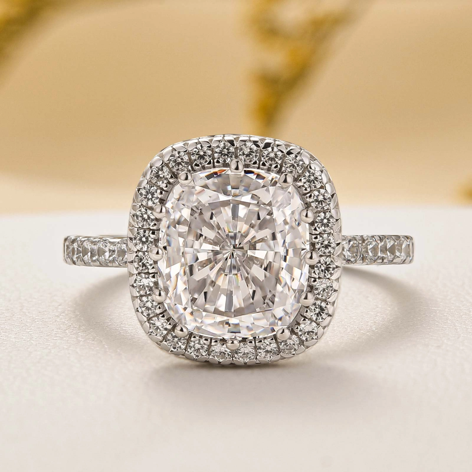 Stylish Memento Shiny Object Louily Elegant Halo Cushion Cut Engagement Ring In Sterling Silver