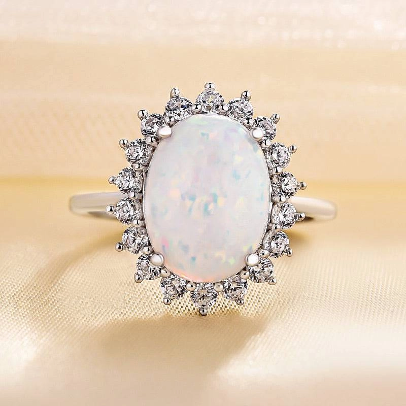 Exclusive Decoration Louily Elegant Halo Oval Cut Opal Stone Engagement Ring In Sterling Silver
