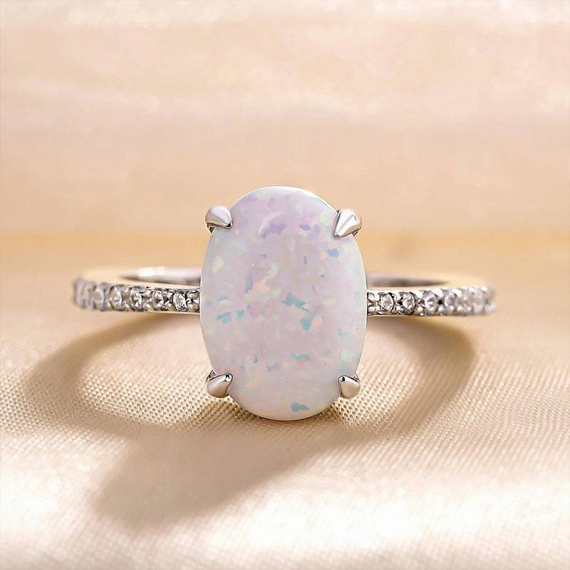 Louily Elegant Oval Cut Opal Stone Engagement Ring In Sterling Silver Family Gift
