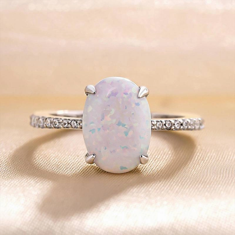 Louily Elegant Oval Cut Opal Stone Engagement Ring In Sterling Silver Memorable Accessory