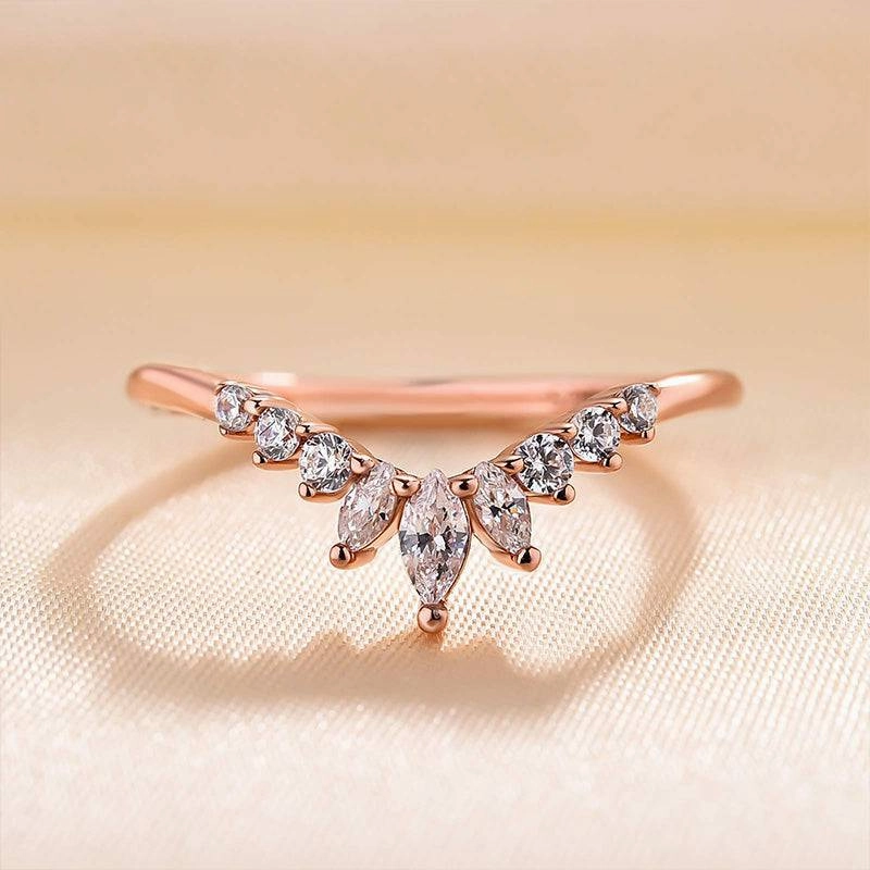 Louily Elegant Rose Gold Chic V Shaped Stacking Wedding Band In Sterling Silver Glamorous Article