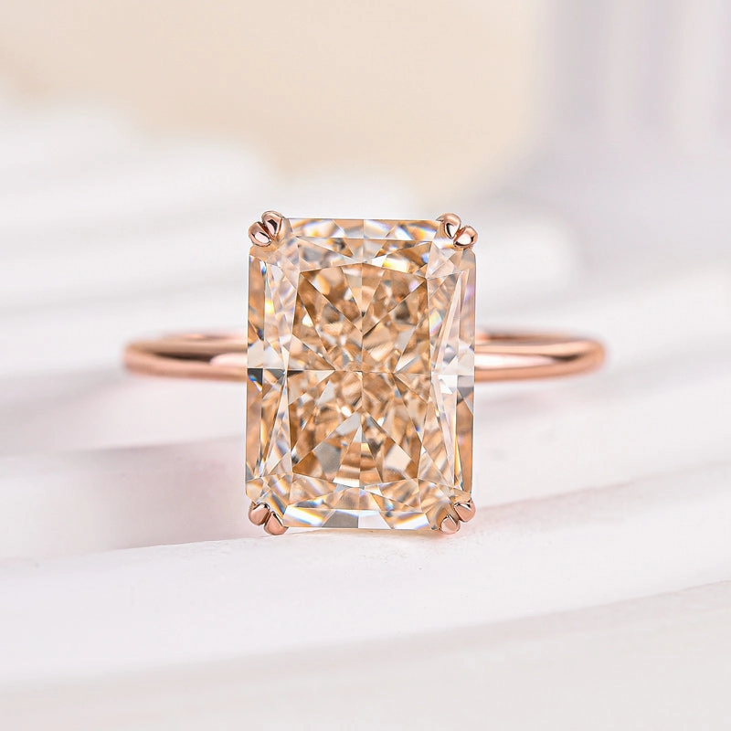 Dramatic Gift Simple Jewelry Louily Elegant Rose Gold Light Champagne Radiant Cut Engagement Ring