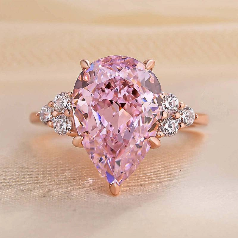 Louily Elegant Rose Gold Pear Cut Pink Sapphire Engagement Ring In Sterling Silver Chic Symbol Embossed Pattern