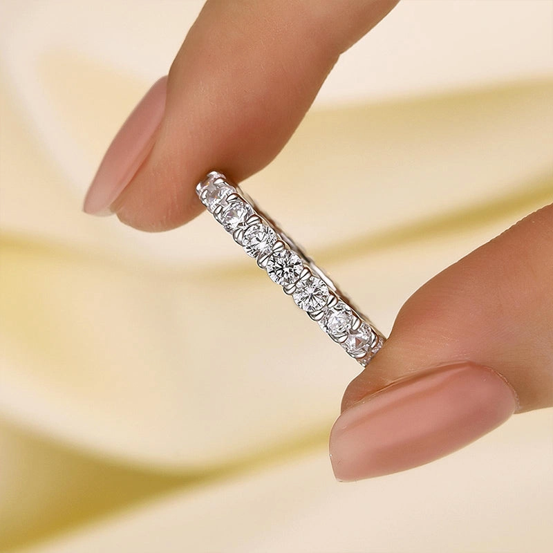 Traditional Insignia Louily Eternity Round Cut Simulated Diamond Wedding Band In Sterling Silver