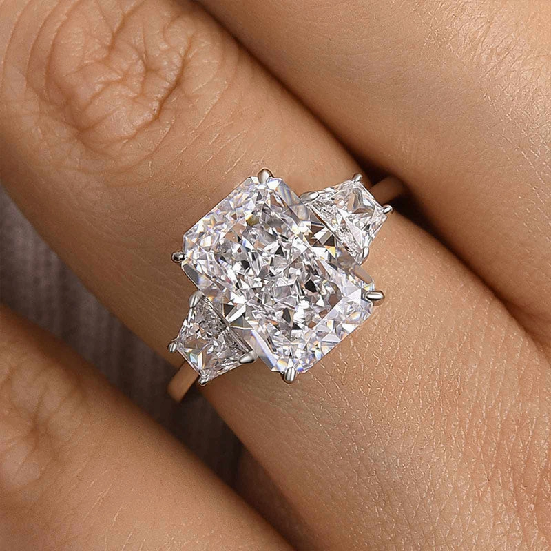 Louily Eternity Three Stone Radiant Cut Engagement Ring In Sterling Silver Body Positive