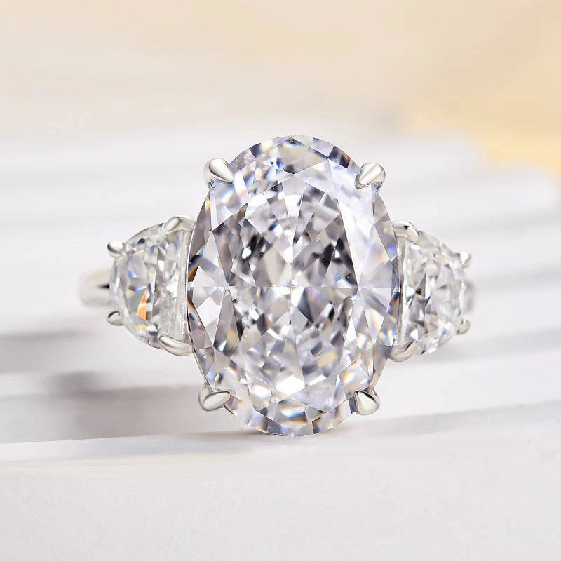 Travel Friendly Unique Statement Louily Excellent Crushed Ice Oval Cut Three Stone Engagement Ring