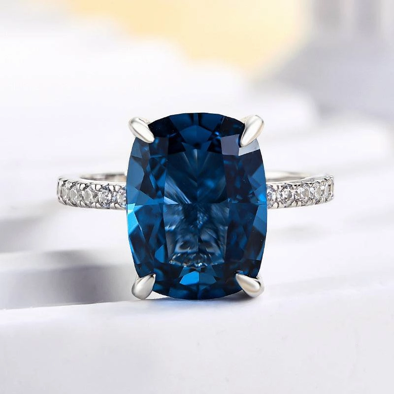 Louily Exclusive Cushion Cut Montana Blue Sapphire Engagement Ring In Sterling Silver Elegant Look Vintage Art
