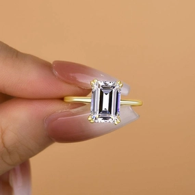 Louily Exclusive Emerald Cut Engagement Ring In Sterling Silver Fine Article Functional Art
