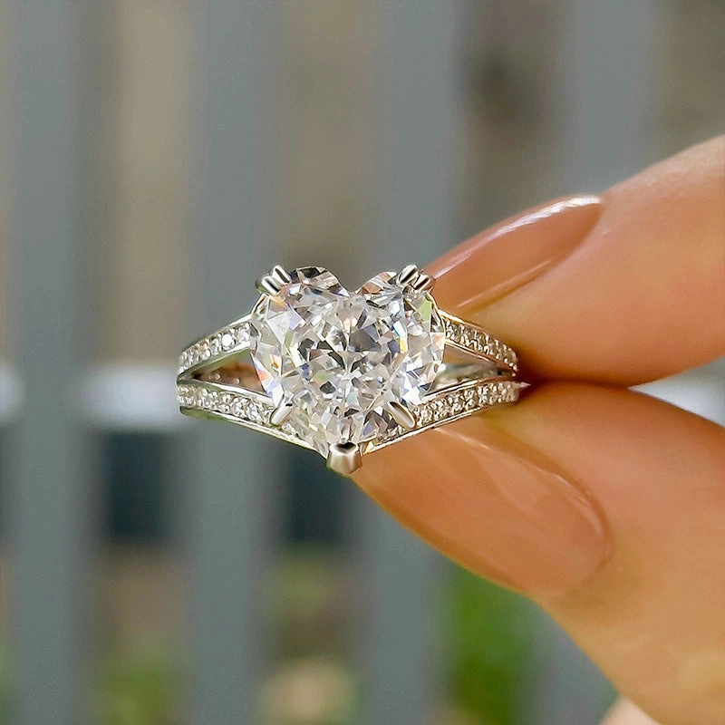 Stylish Article Vintage Decoration Louily Exquisite 5.0 Carat Heart Cut Engagement Ring In Sterling Silver