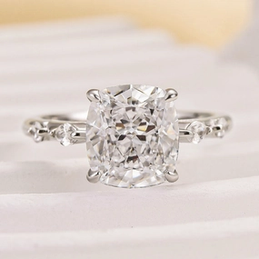 Louily Exquisite Crushed Ice Cushion Cut Engagement Ring Handcrafted Work