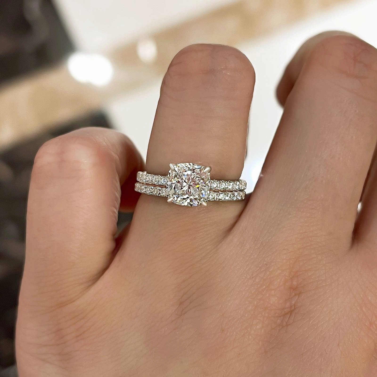 Louily Exquisite Cushion Cut Wedding Ring Set For Women In Sterling Silver Modern Accent