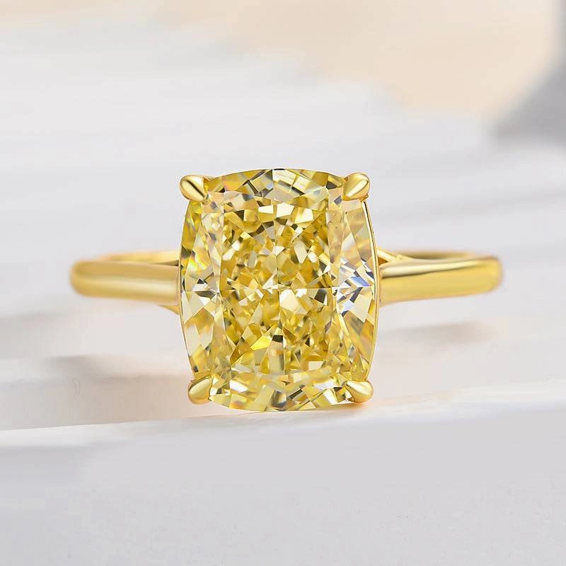 Louily Exquisite Yellow Stone Cushion Cut Engagement Ring Ornate Bauble