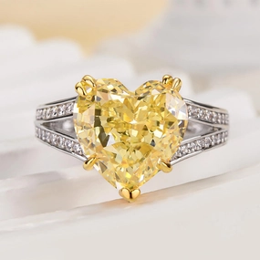 Louily Exquisite Yellow Stone Heart Cut Two Tone Engagement Ring Fresh Appeal Fantastic Object