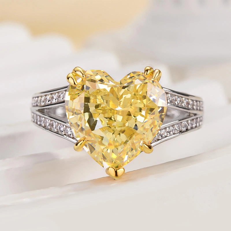 Louily Exquisite Yellow Stone Heart Cut Two Tone Engagement Ring Gorgeous Design Exquisite work