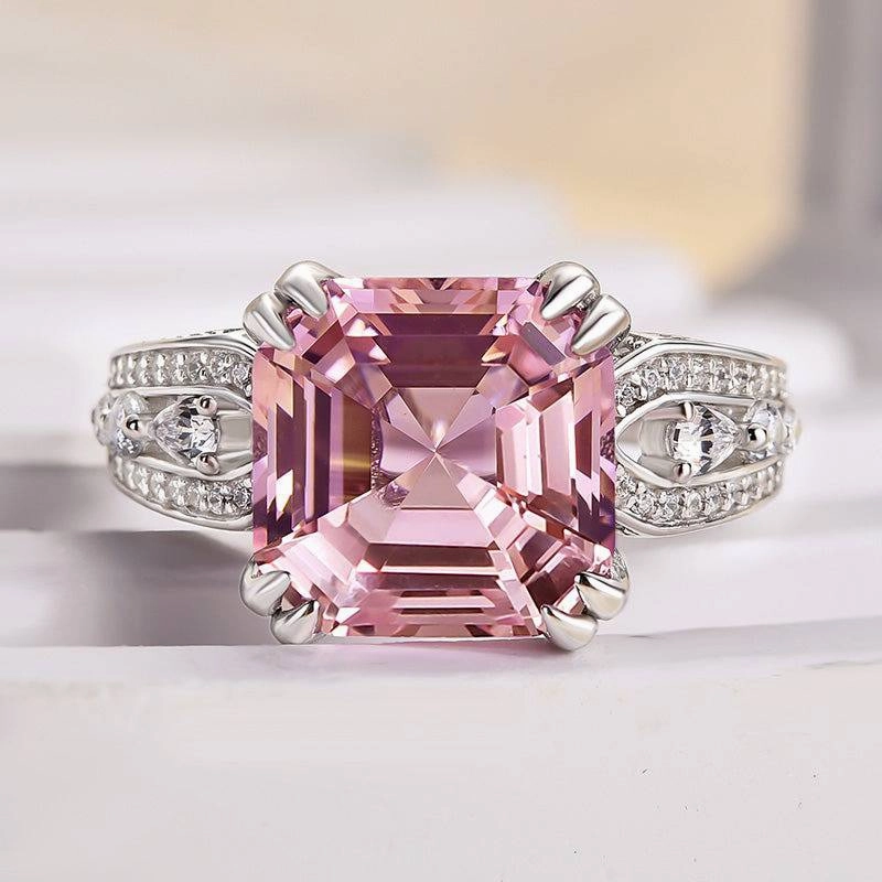 Louily Gorgeous Asscher Cut Morganite Pink Engagement Ring Low Key Youth Present