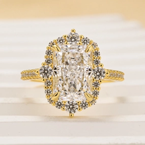 Holiday look Louily Gorgeous Halo Radiant Cut Simulated Diamond Engagement Ring In Sterling Silver