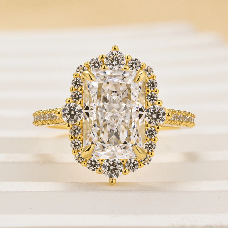 Holiday look Louily Gorgeous Halo Radiant Cut Simulated Diamond Engagement Ring In Sterling Silver