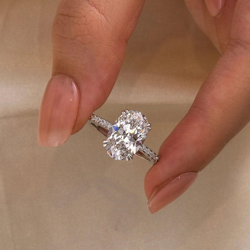 Polished Outline Versatile Touch Louily Gorgeous Oval Cut Simulated Diamond Engagement Ring In Sterling Silver