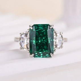 Louily Gorgeous Paraiba Tourmaline Radiant Cut Three Stone Engagement Ring In Sterling Silver Strong Accessory