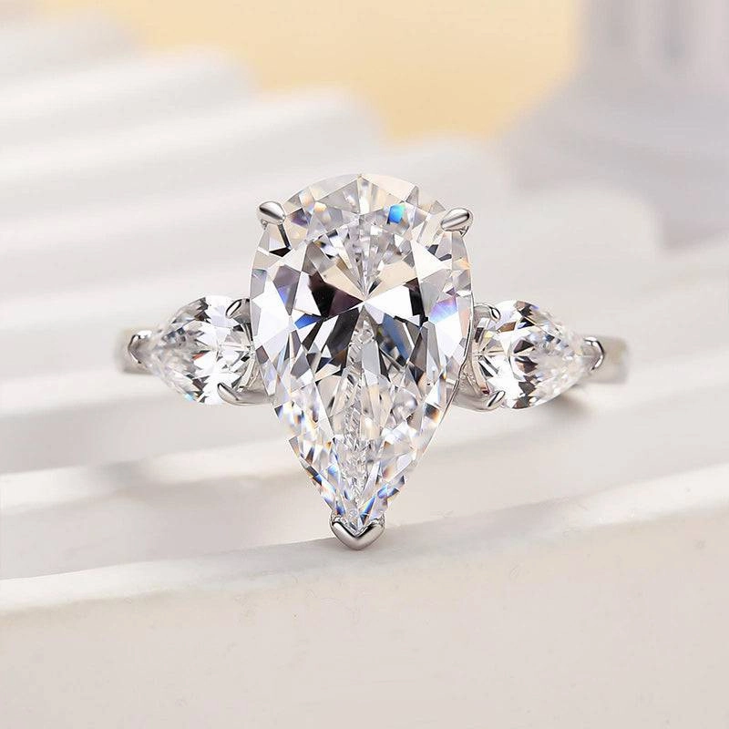Romantic Ornament Louily Gorgeous Pear Cut Three Stone Engagement Ring