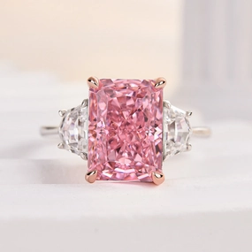Classic Object Charming Accent Louily Gorgeous Pink Stone Radiant Cut Three Stone Engagement Ring