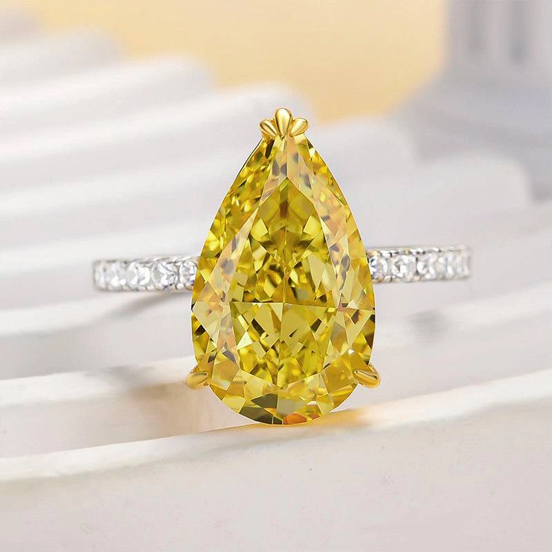 Louily Gorgeous Two-tone Pear Cut Yellow Sapphire Engagement Ring Affordable Work Traditional Motif