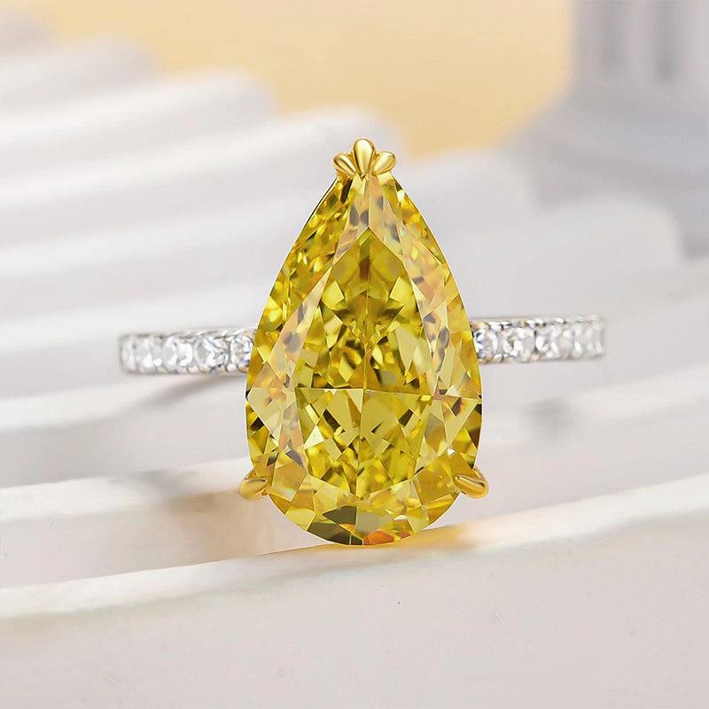Louily Gorgeous Two-tone Pear Cut Yellow Sapphire Engagement Ring Inspired Accent