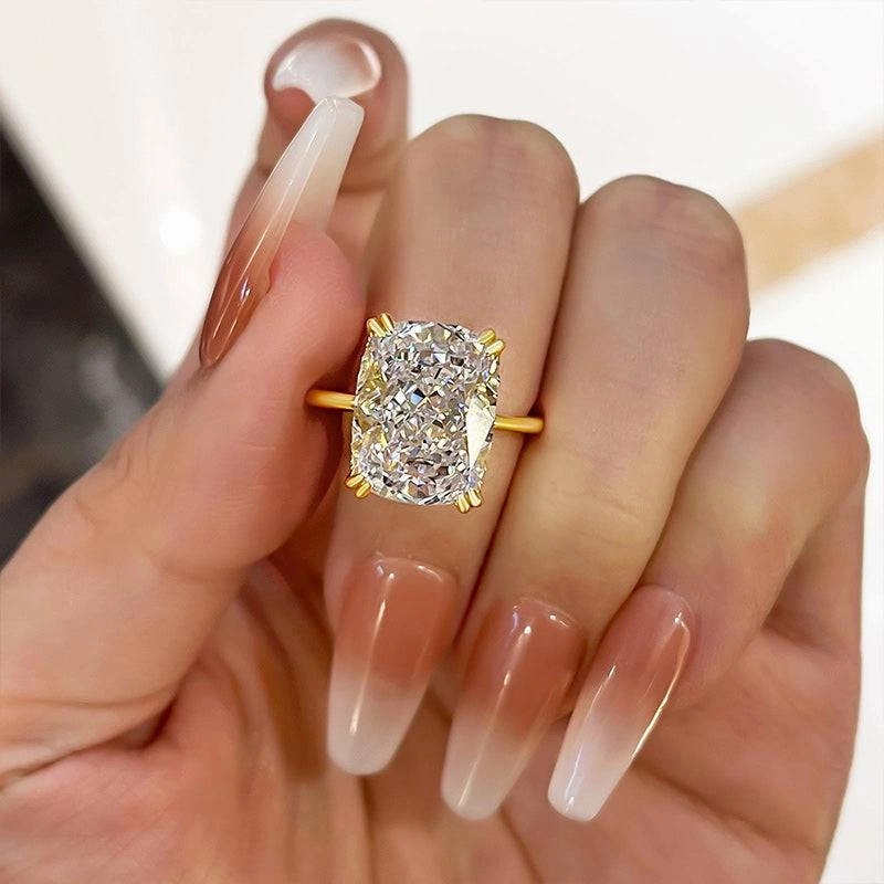 Weekend Accent Louily Gorgeous Yellow Gold Cushion Cut Engagement Ring for Women In Sterling Silver