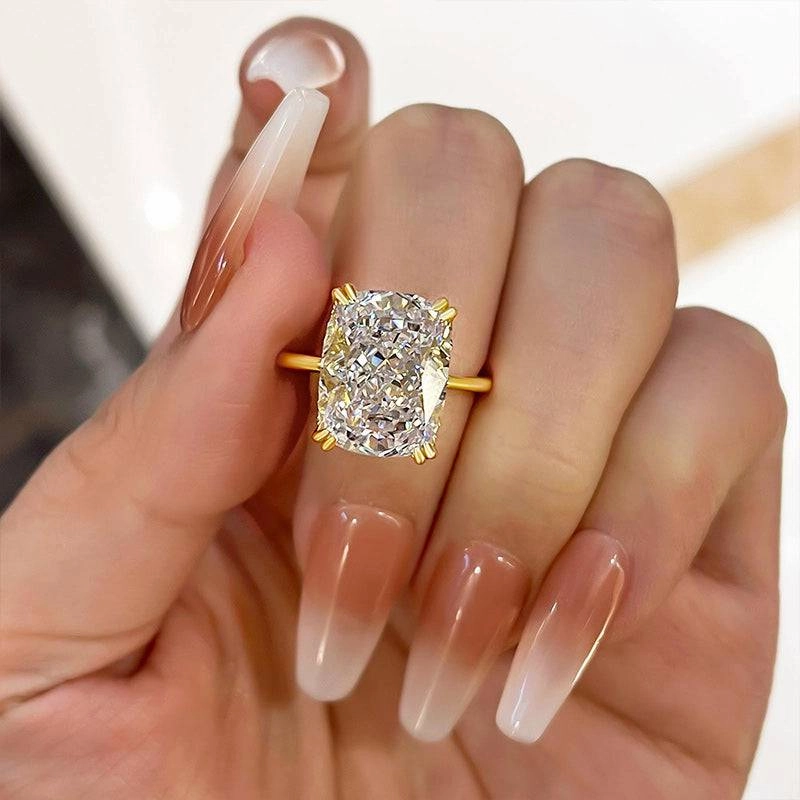 Sparkling Craft Delicate Emblem Louily Gorgeous Yellow Gold Cushion Cut Engagement Ring for Women In Sterling Silver