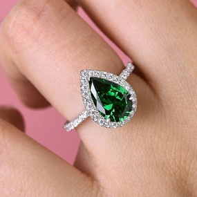 Louily Halo Pear Cut Emerald Green Engagement Ring In Sterling Silver Meaningful Jewelry Affordable Symbol