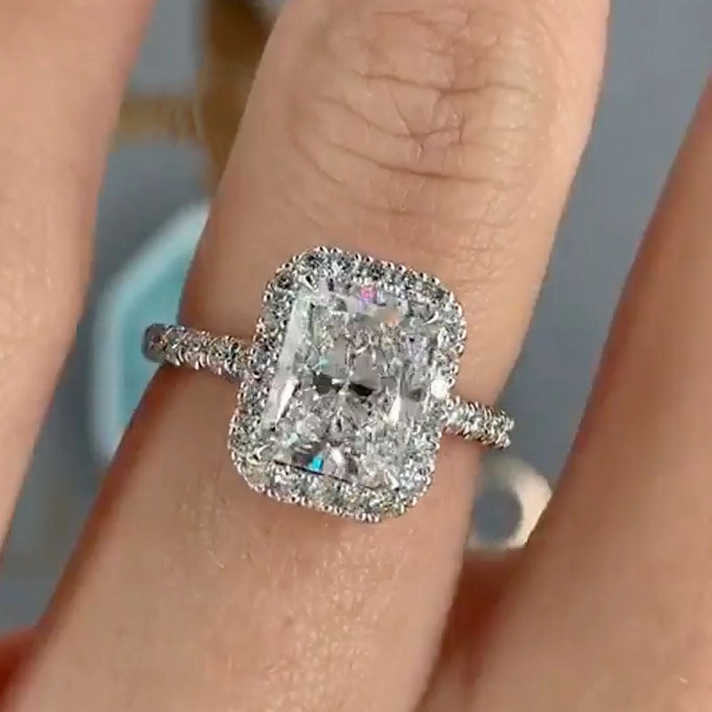 Low-Cost Design Luxury Work Louily Halo Radiant Cut White Sapphire Simulated Diamond Engagement Ring