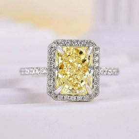 Event Piece Modern Contour Louily Halo Radiant Cut Yellow Sapphire Simulated Diamond Engagement Ring