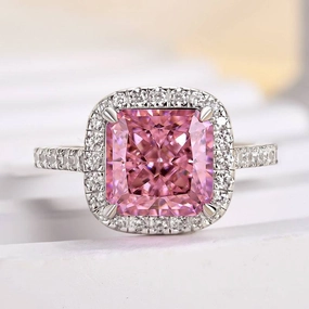 Louily Lovely Halo Radiant Cut Pink Stone Engagement Ring Simple Insignia