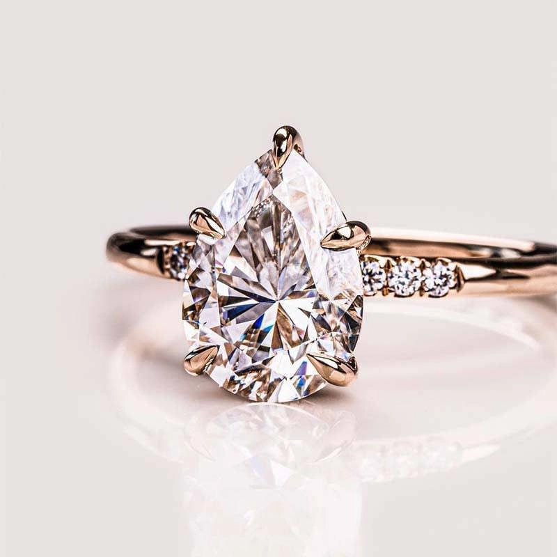 Louily Lovely Rose Gold Pear Cut Engagement Ring In Sterling Silver Sweet Memory Seasonal Spark