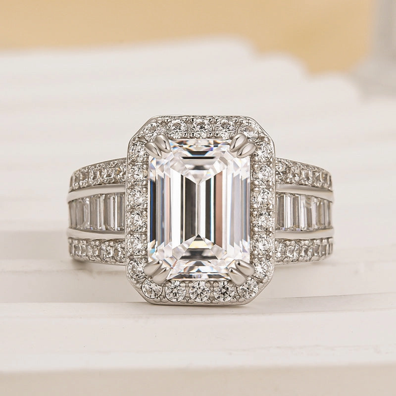 Unique Symbol Classy Jewelry Louily Luxurious Emerald Cut Wide Engagement Ring In Sterling Silver