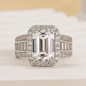Louily Luxurious Emerald Cut Wide Engagement Ring In Sterling Silver Pure Simplicity Trailblazing Style