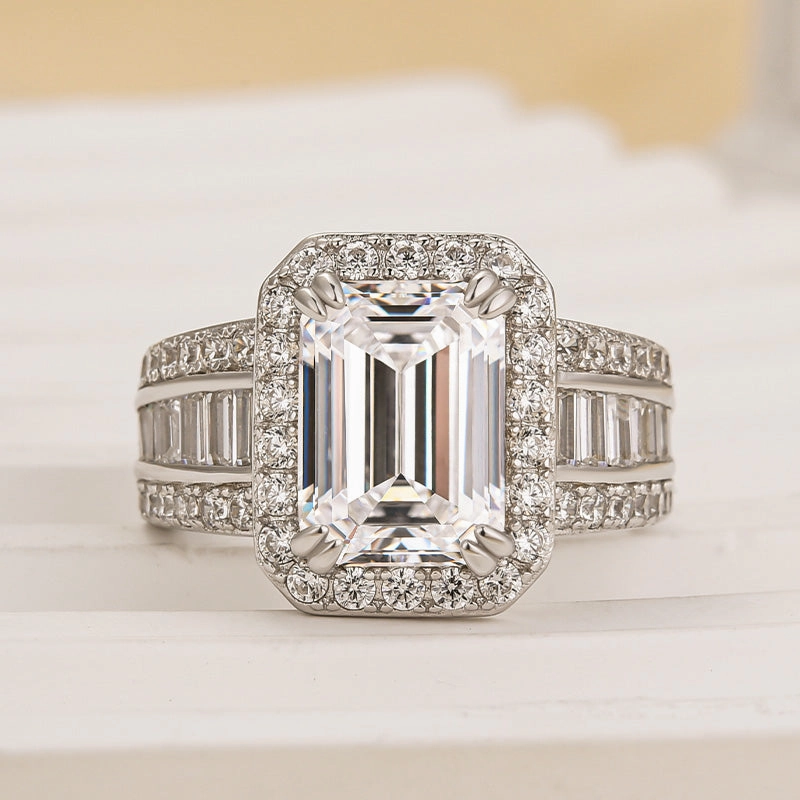 Louily Luxurious Emerald Cut Wide Engagement Ring In Sterling Silver Pure Simplicity Trailblazing Style