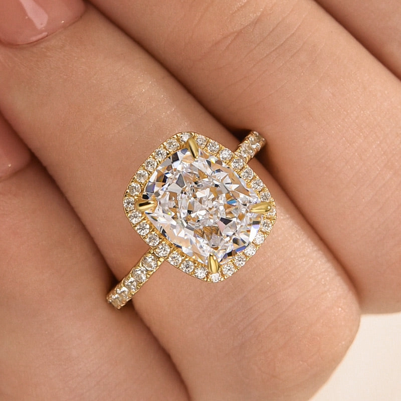 Minimalist Creation Louily Luxurious Halo Cushion Cut Simulated Diamond Engagement Ring In Sterling Silver