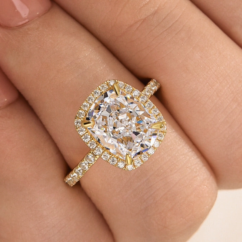 Gentle Outline Fantastic Ornament Louily Luxurious Halo Cushion Cut Simulated Diamond Engagement Ring In Sterling Silver