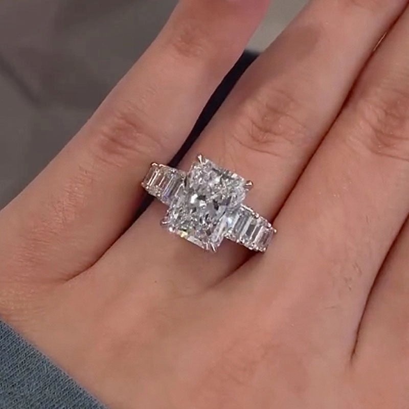 Artisan Crafted Louily Luxurious Radiant Cut Engagement Ring In Sterling Silver