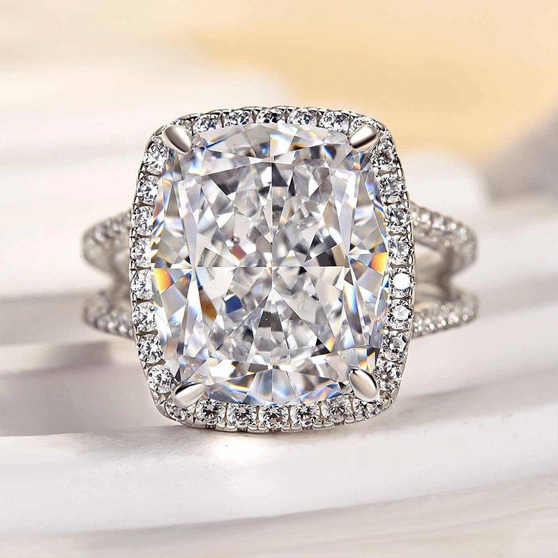Louily Luxurious Split Shank Halo Cushion Cut Engagement Ring For Women In Sterling Silver Custom Embellishment