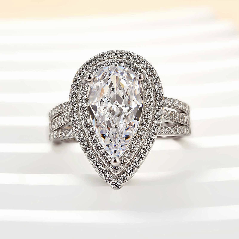 Louily Luxury Double Halo Pear Cut Engagement Ring In Sterling Silver Chic Product