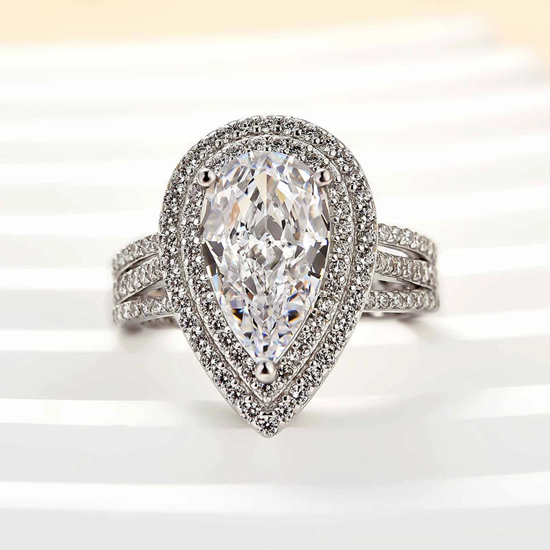 Luxury Craft Louily Luxury Double Halo Pear Cut Engagement Ring In Sterling Silver