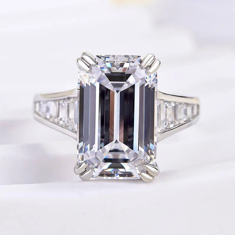 Louily Luxury Emerald Cut Engagement Ring In Sterling Silver Bridal Set
