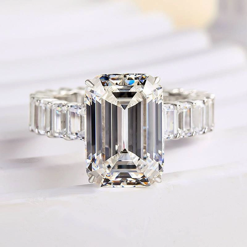Louily Luxury Emerald Cut Engagement Ring In Sterling Silver Durable Art Superior Craft