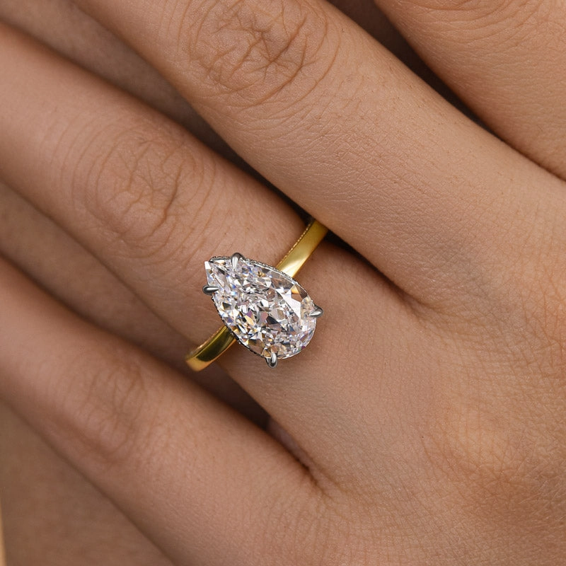 Unique Gift Chic Moment Louily Luxury Two-tone Pear Cut Engagement Ring