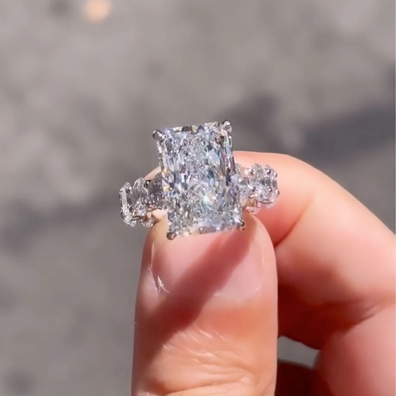 Louily Luxury Yellow Gold Crushed Ice Radiant Cut Engagement Ring Traditional Emblem