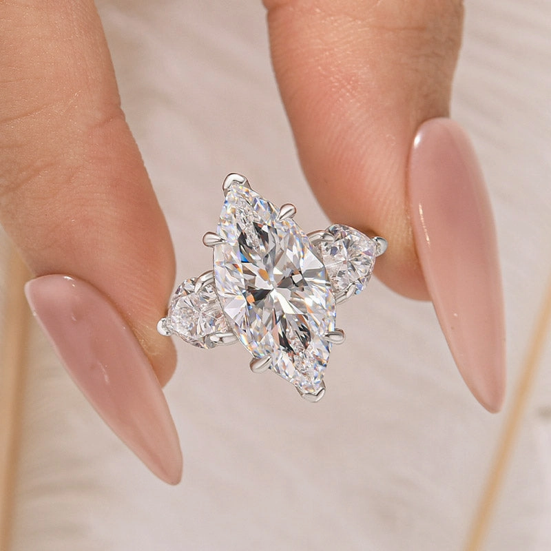 Stylish Look Louily Marquise Cut Three Stone Engagement Ring In Sterling Silver