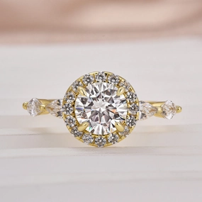 Creative Symbol Amazing Item Louily Moissanite 1.0 Ct Halo Round Cut Yellow Gold Promise Ring